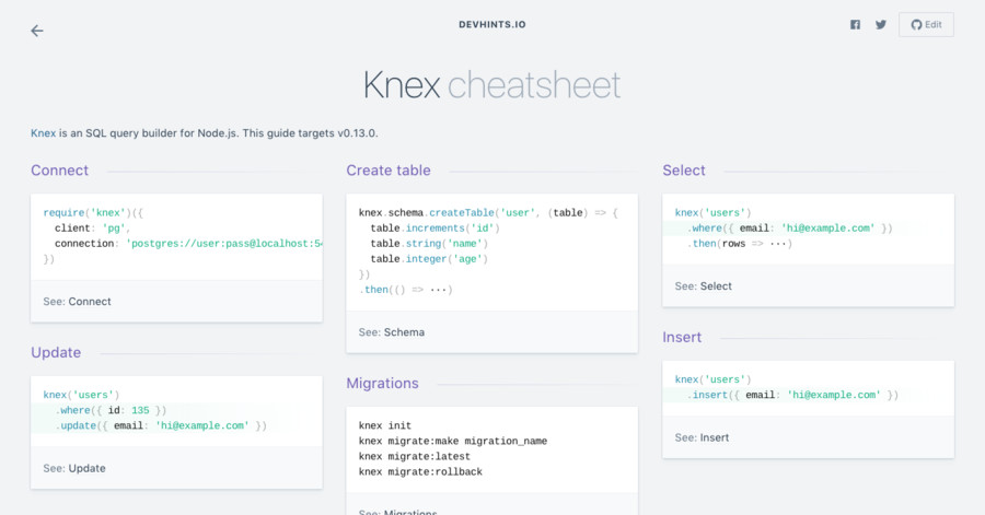 Knex cheatsheet