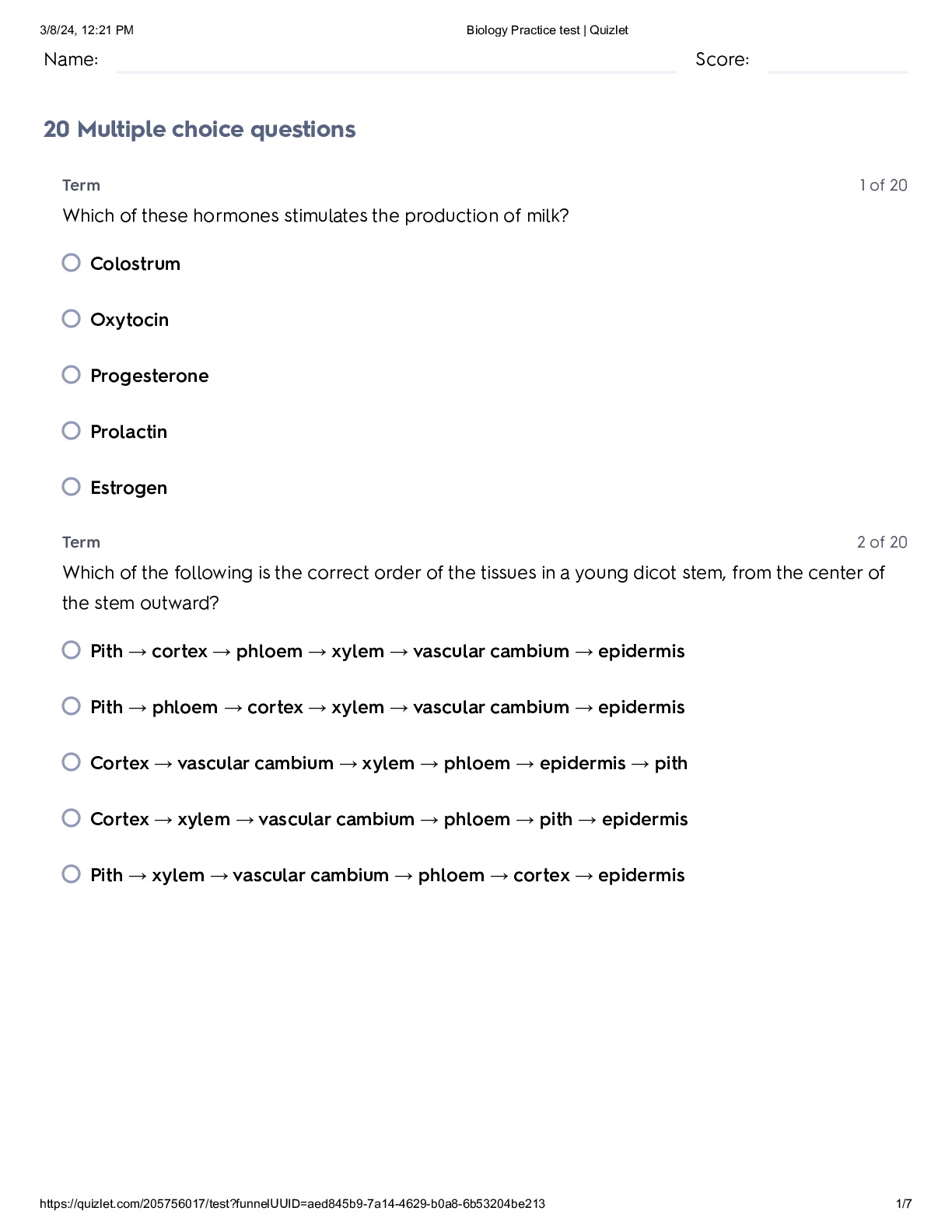 Biology Practice test 2 Exam Questions and Answers DocMerit