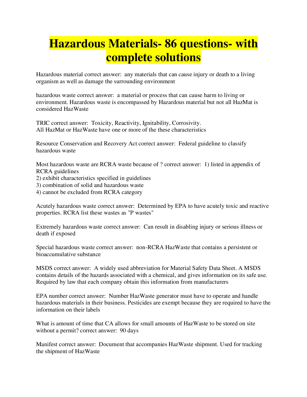 HAZMAT TESTS COMPILATION BUNDLE DocMerit