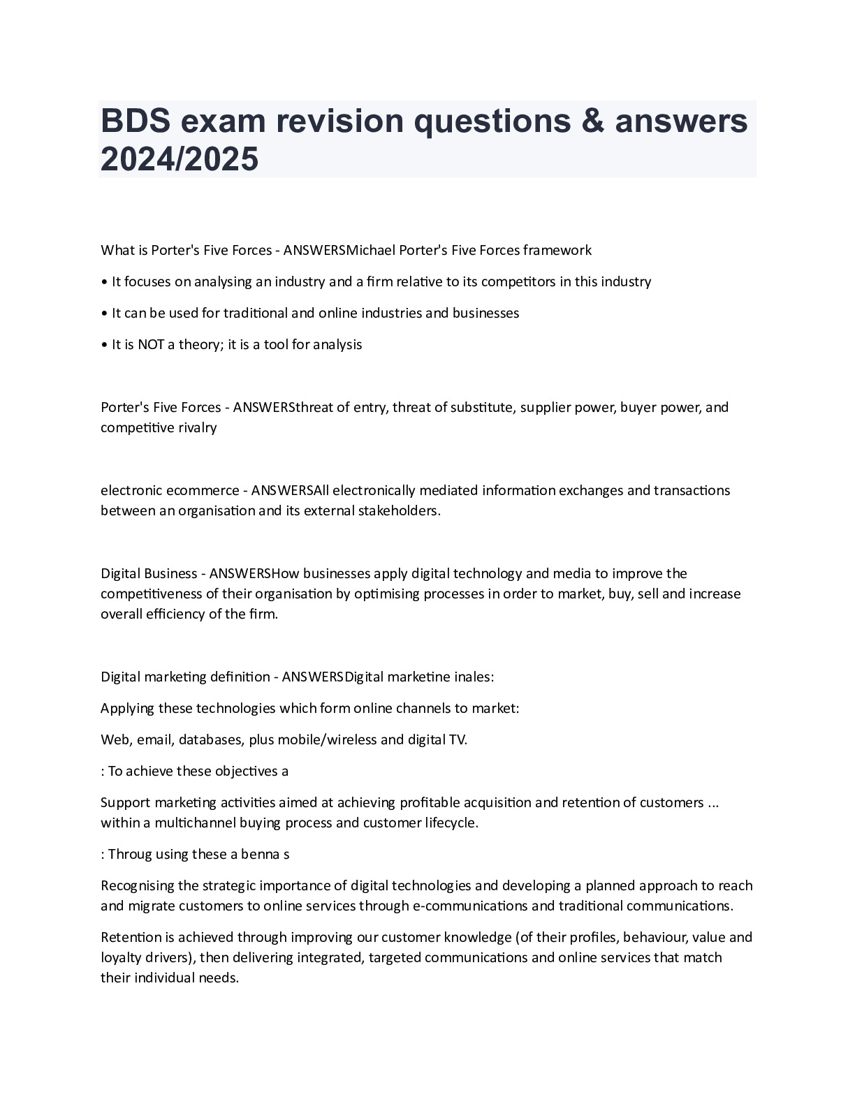 BDS exam revision questions & answers 2024/2025 - DocMerit