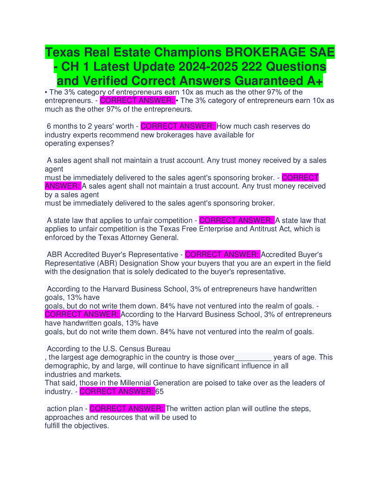 Texas Real Estate Champions BROKERAGE SAE CH 1 Latest Update 2024