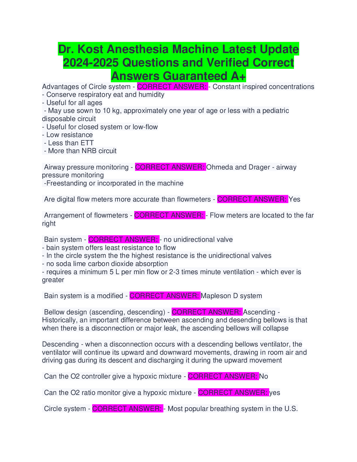 DR. KOST ANESTHESIA MACHINE LECTURE LATEST UPDATE 20242025,DR. KOST