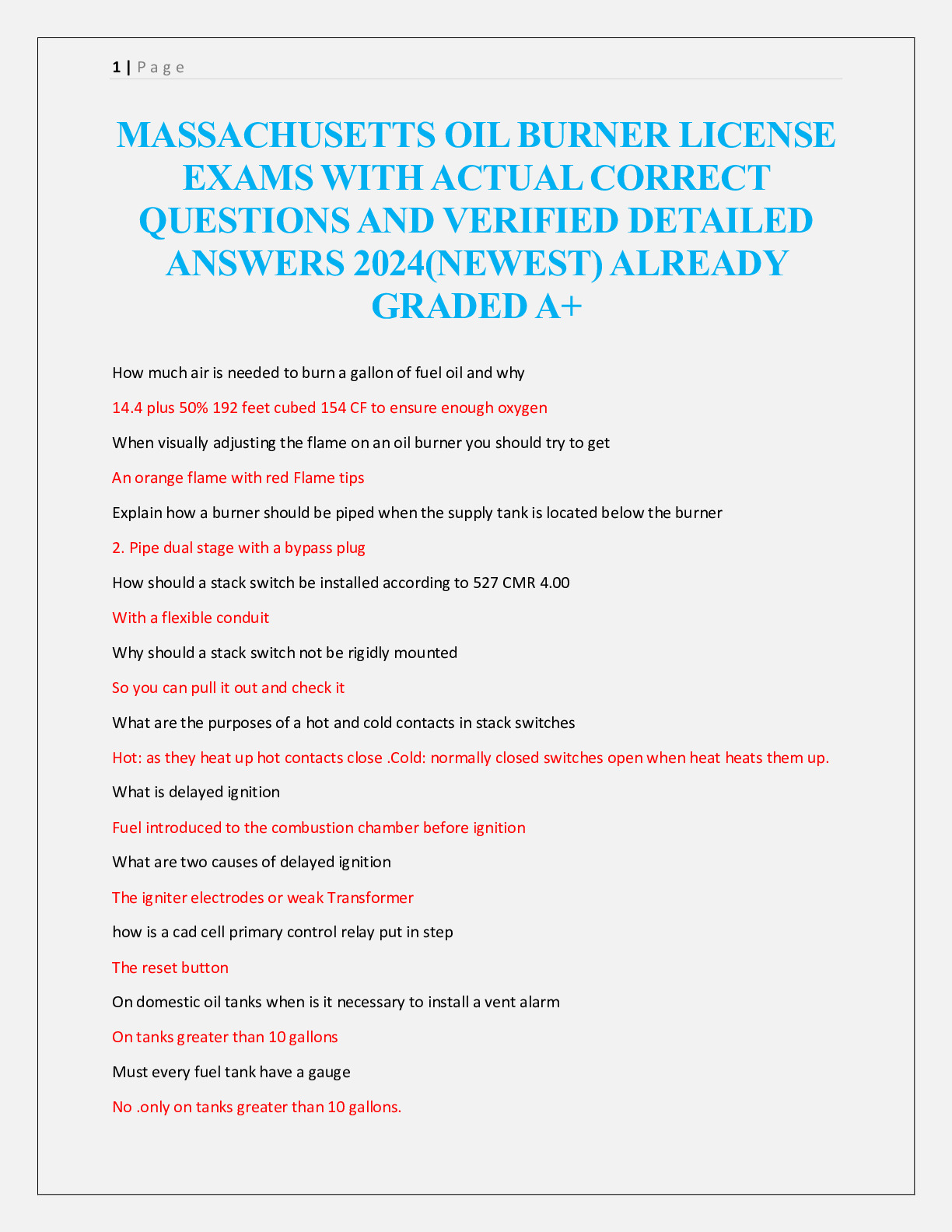 Massachusetts Oil burner Practice Exam Questions with Verified
