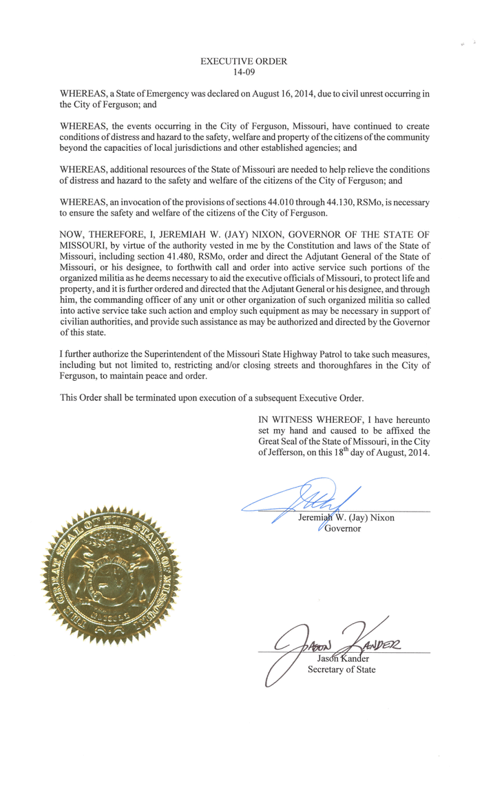 Missouri National Guard Executive Order Documents Los Angeles Times