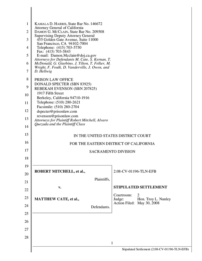 California prisons settlement Documents Los Angeles Times