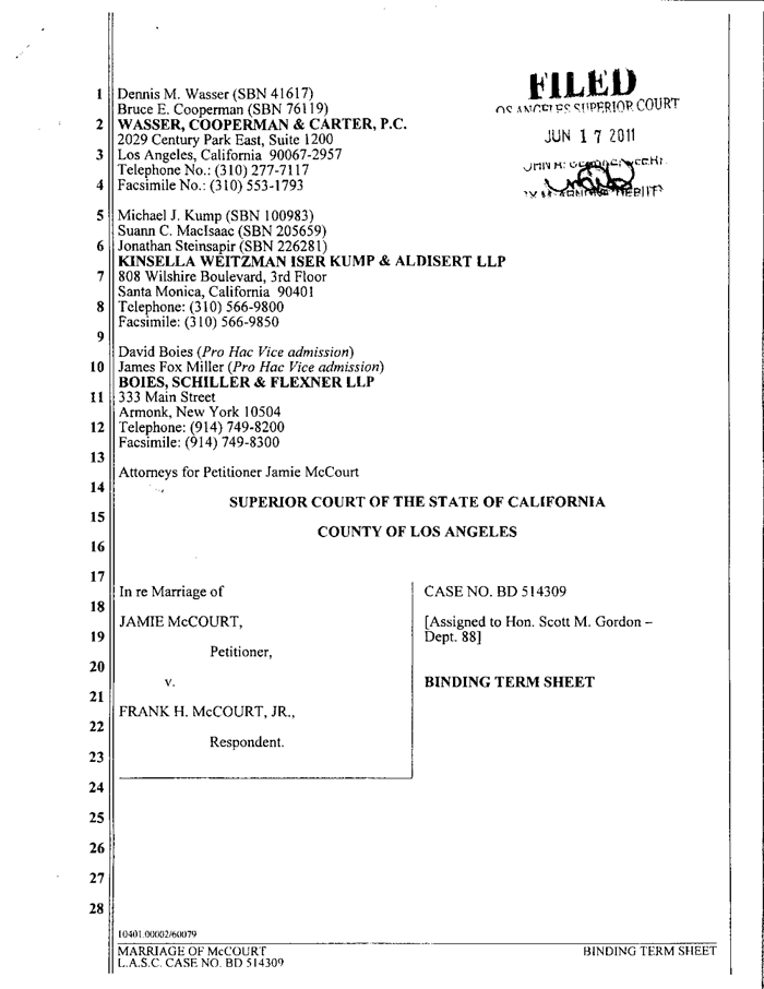 The McCourt Settlement Documents Los Angeles Times