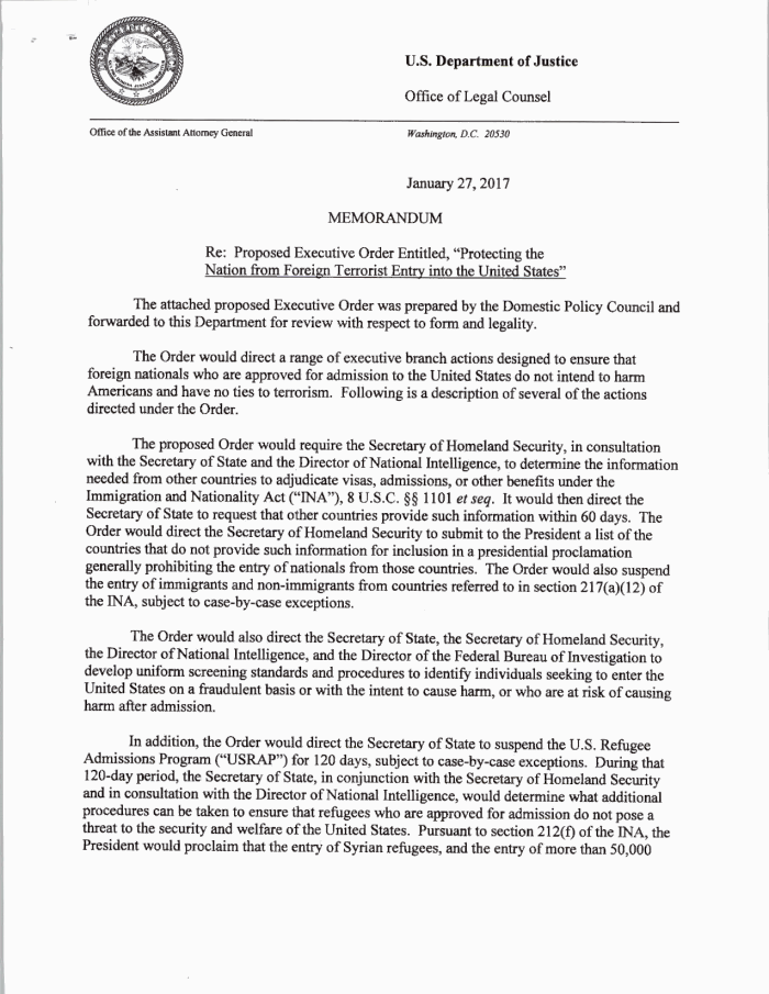 Here's The Justice Department Memo On Trump's Refugee And Travel