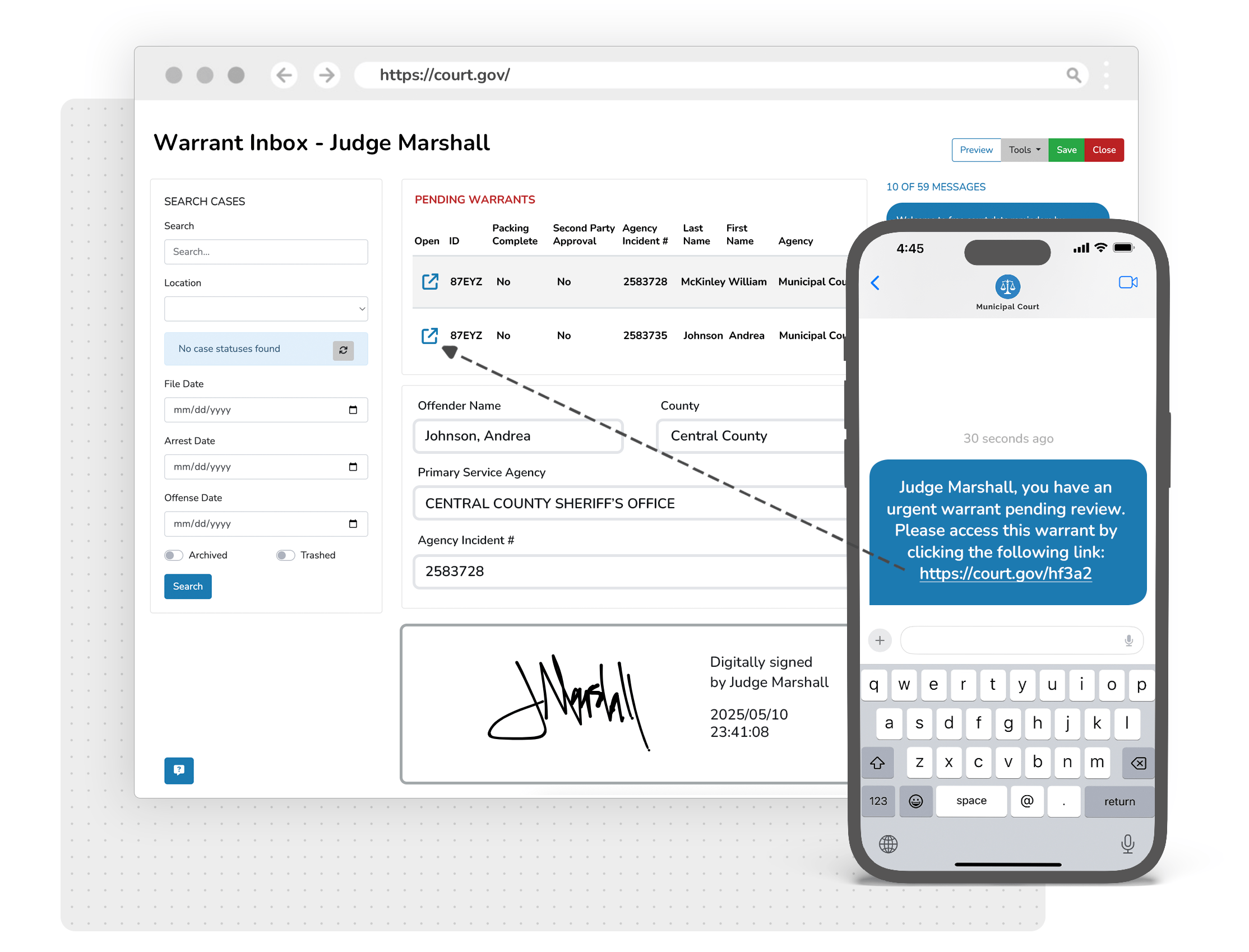Electronic Search and Arrest Warrants Cloud Software
