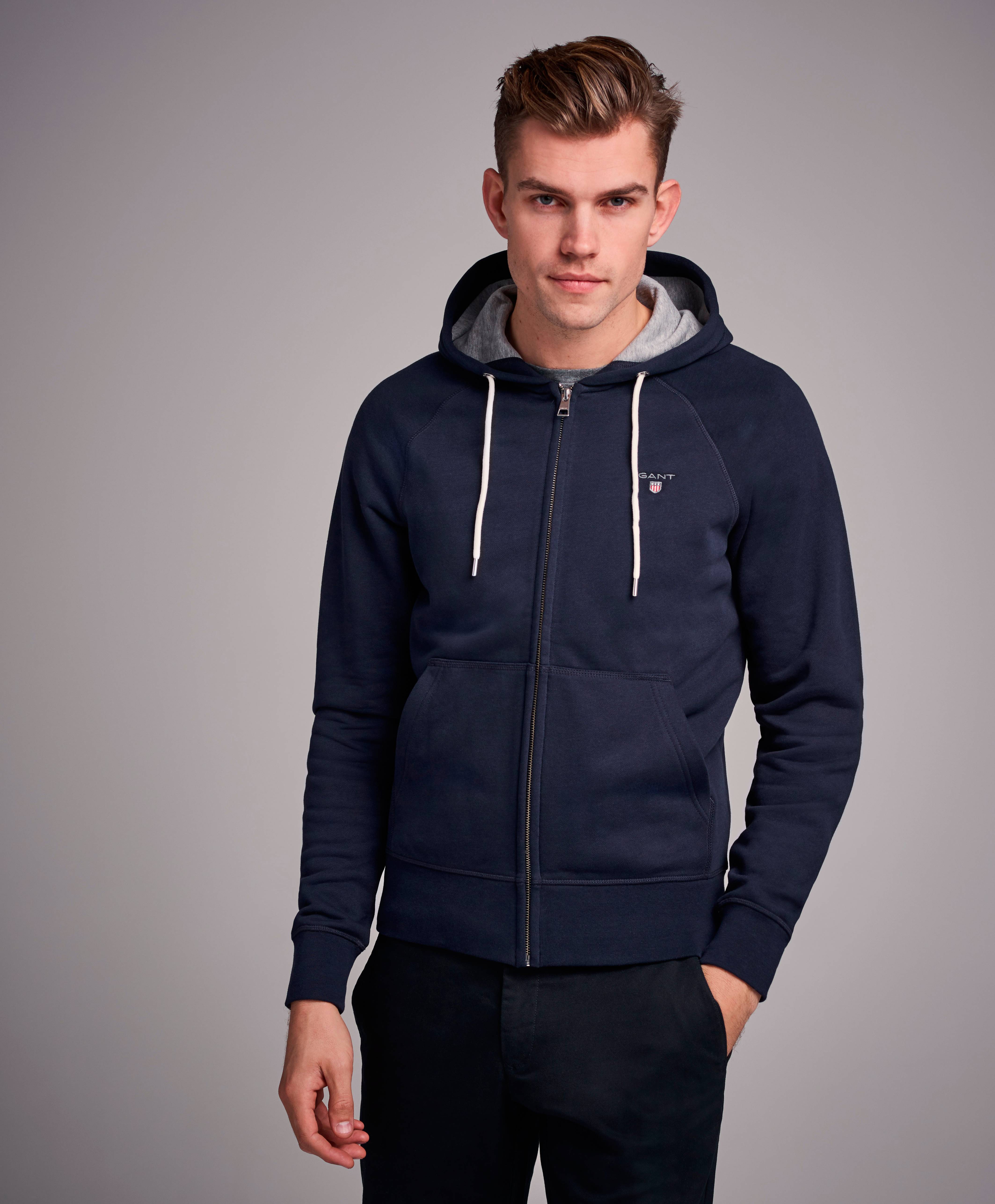 Gant Hoodie Gant Original Full Zip Sweat Hoodie Blå Kläder Stayhard.se