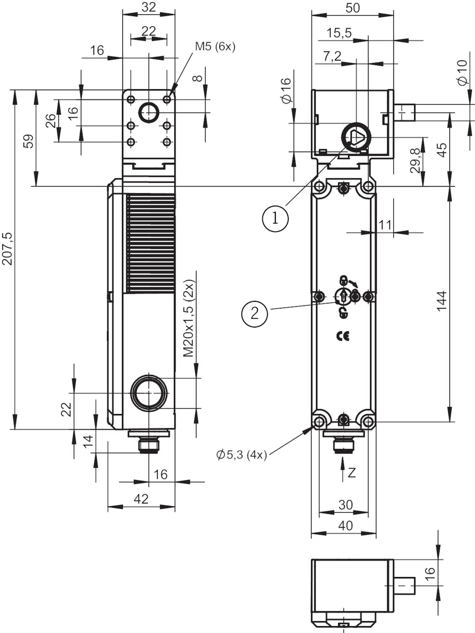 TK1528CB024SM8 Safety switch TK, locking pin left, plug connector M12