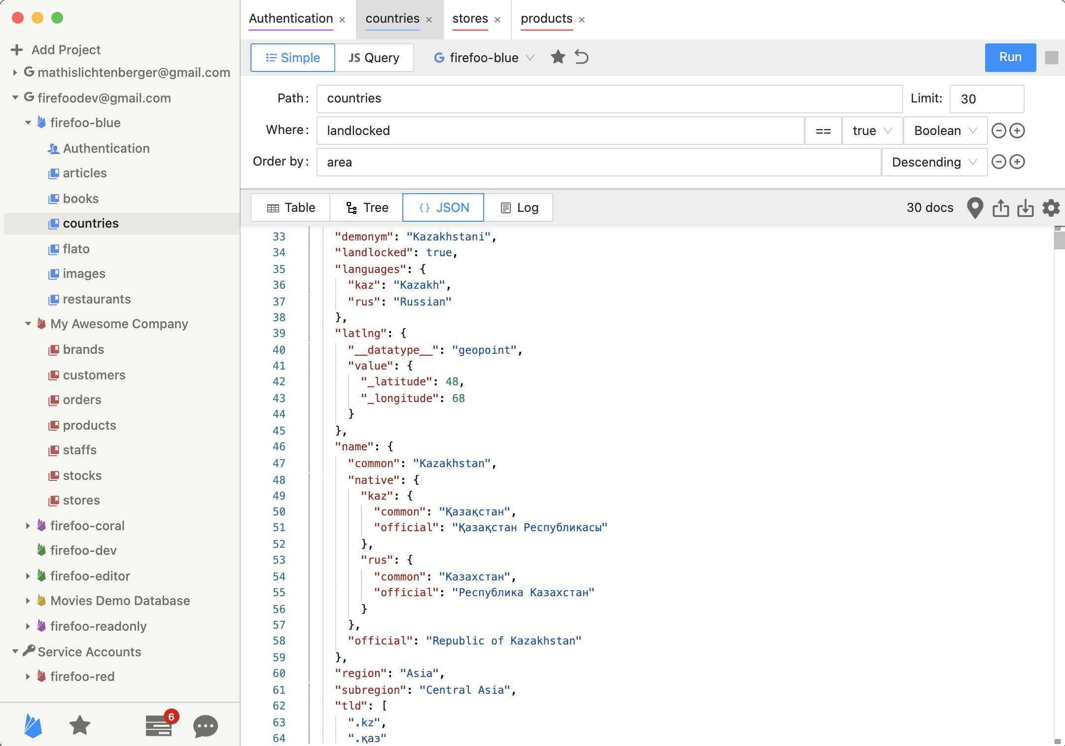 Table, Tree and JSON View for Firestore Collections Firefoo