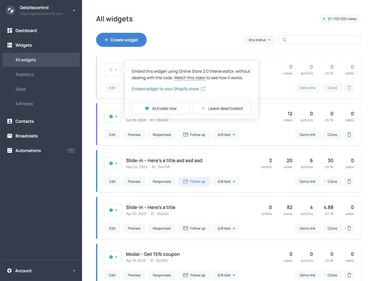 How to embed widgets into the webpage Getsitecontrol