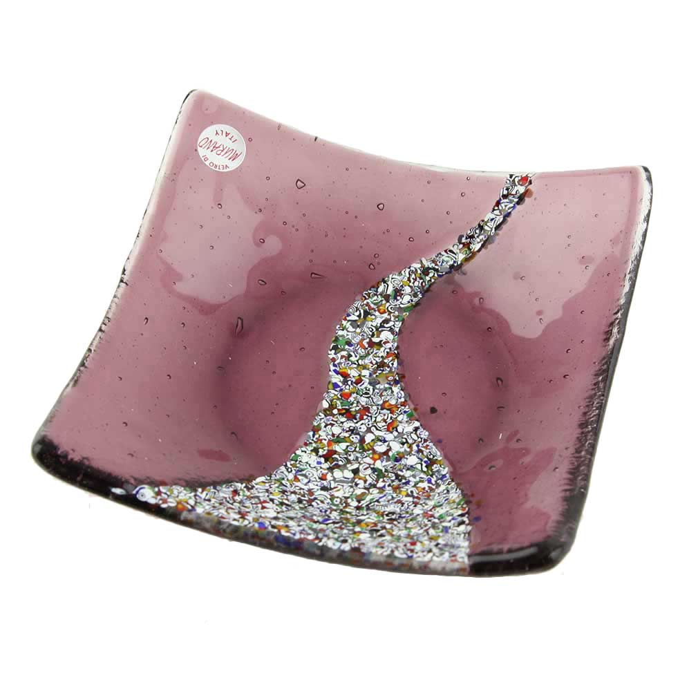 Murano Glass Accent Plates Murano Klimt Square Decorative Plate Purple