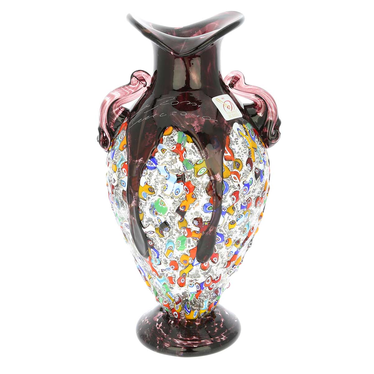 Murano Glass Vases Murano Glass Millefiori Amphora Vase Silver Purple