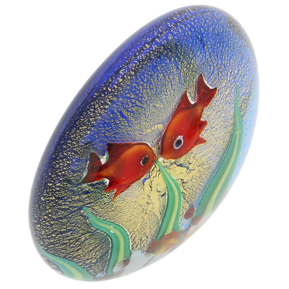 Murano Paperweights Murano Glass Aquarium With Goldfish and Sun