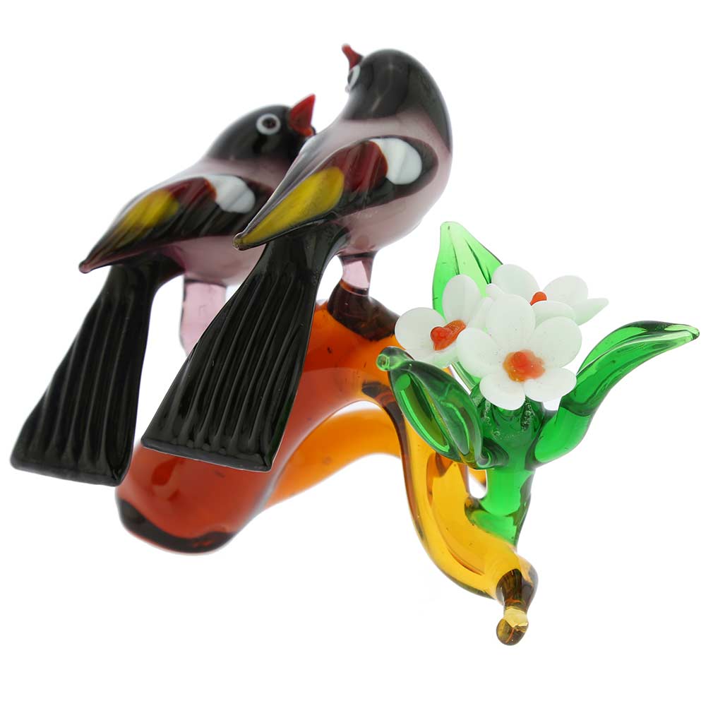 Murano Glass Birds On A Branch Purple Murano Glass Love Birds