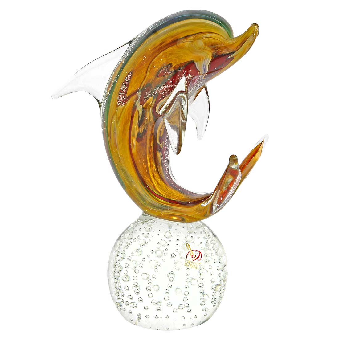 Murano Sculptures Murano Glass Dolphin on Base Chalcedony