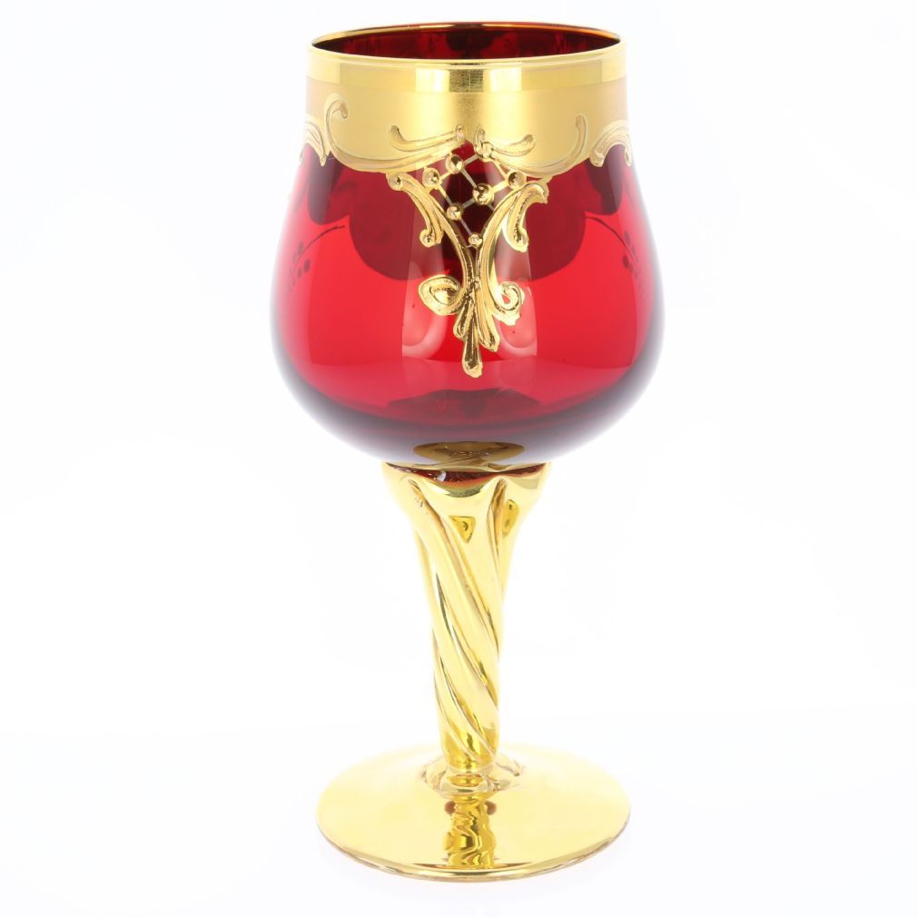 Murano Glass Goblets Set of Two Murano Glass Wine Glasses 24K Gold Leaf Red