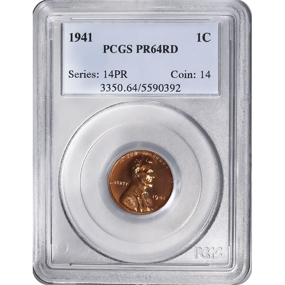 Certified Lincoln Cent 1941 MS64RD PCGS Golden Eagle Coins