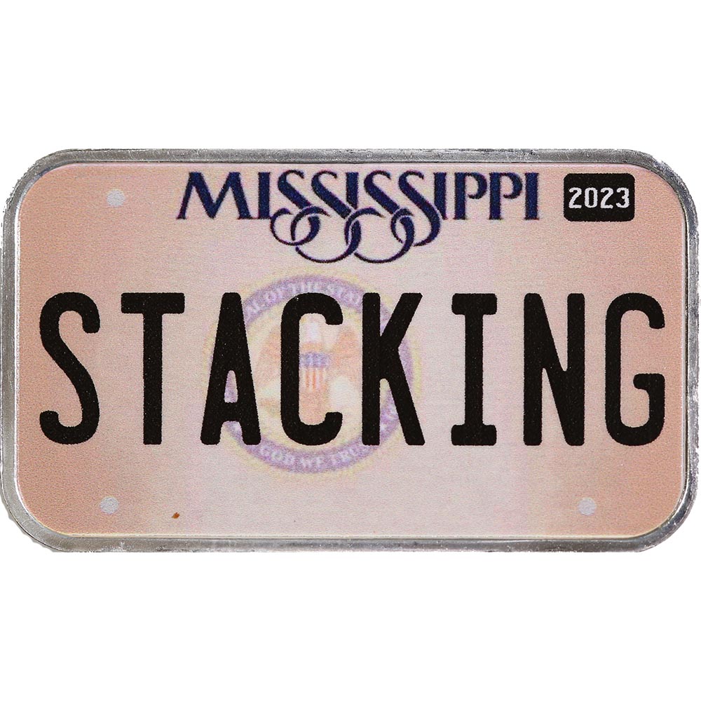 Mississippi License Plate Stacking Across America 1oz Silver Bar