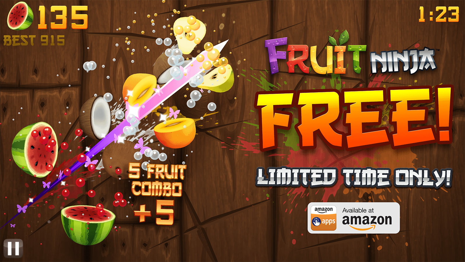 Fruit Ninja FREE on Amazon Appstore ONE DAY ONLY! Halfbrick Studios
