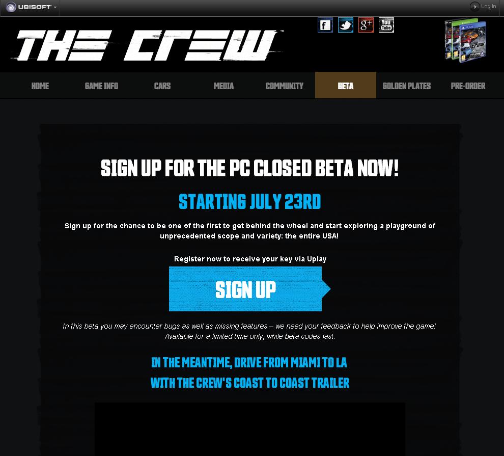 Ubisoft's The Crew Closed Beta Registration Opens Now