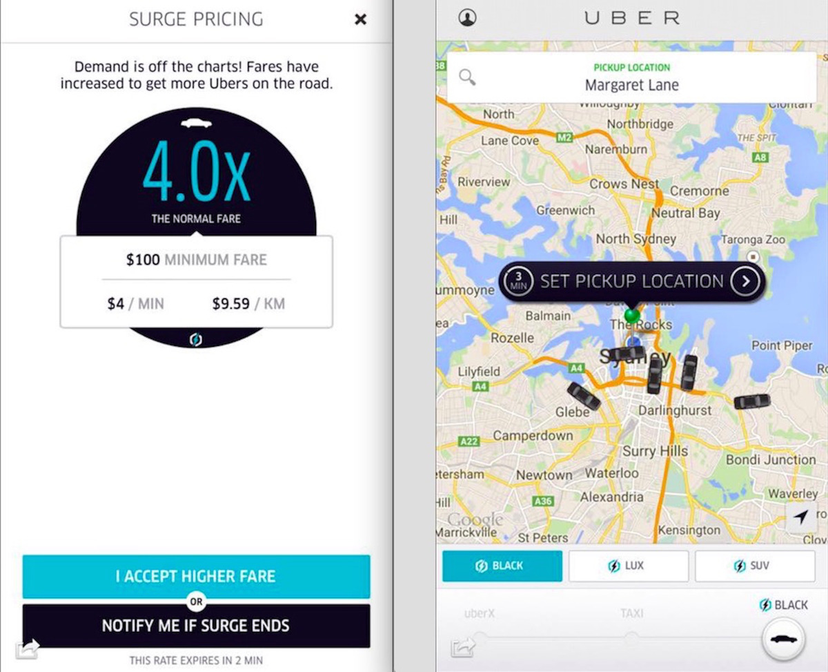 Uber applies surge pricing in cities amid heavy traffic and crisis