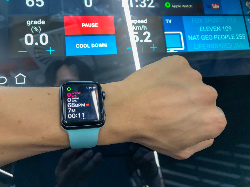 Hands and feeton with Apple GymKit in Virgin Active Holland Village