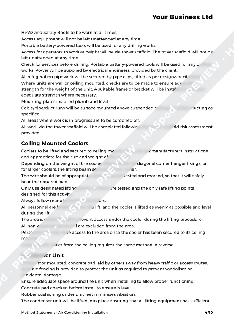 Air Conditioning Installation Method Statement Template HASpod