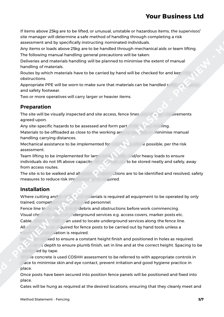 Fencing Method Statement Template HASpod