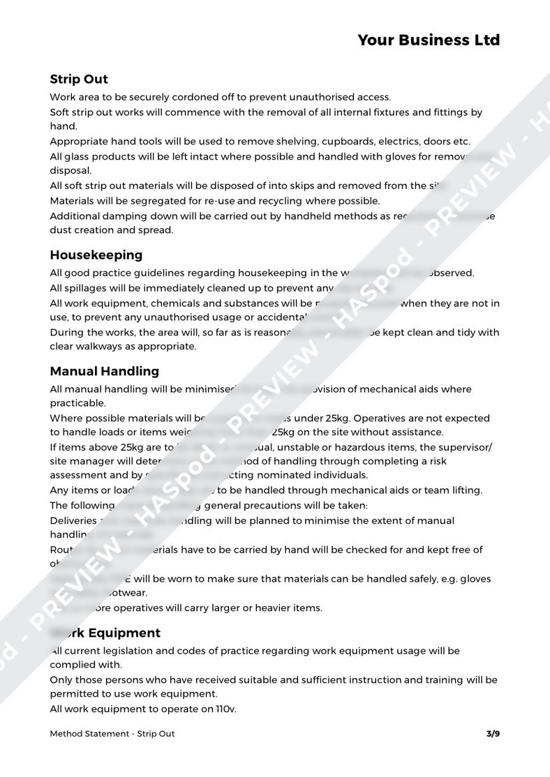 Strip Out Method Statement Template HASpod