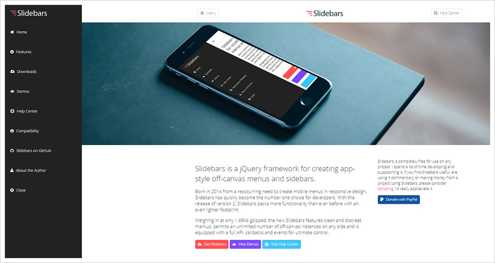 Create Easy Sliding Hamburger Menus with jQuery Slidebars Framework