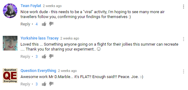 Flat earth conspiracy theorists commenting on flat-earther experiment