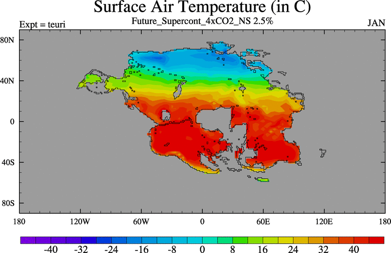 The average monthly surface air temperature for Earth in 250 million years