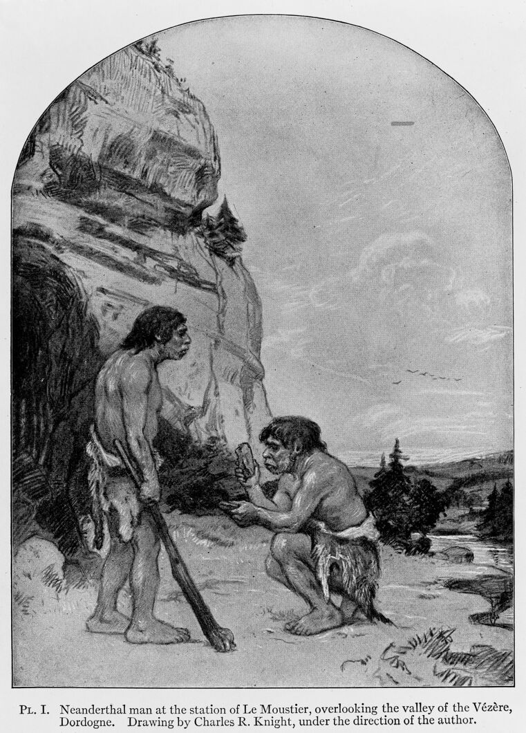 A historic illustration of the so-called &ldquo;Neanderthal Man&rdquo;.