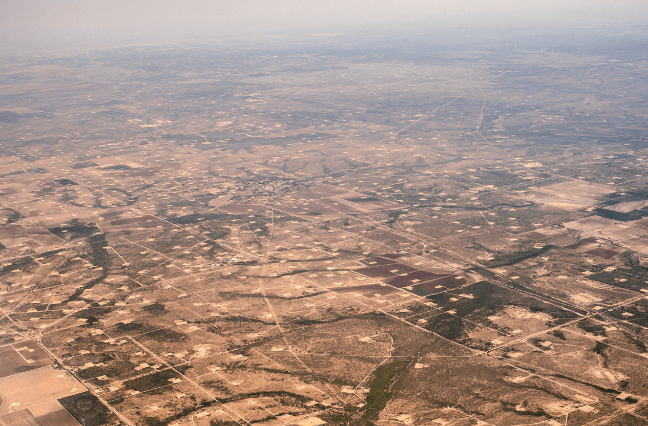 View from airplane of the Permian Basin, Texas.