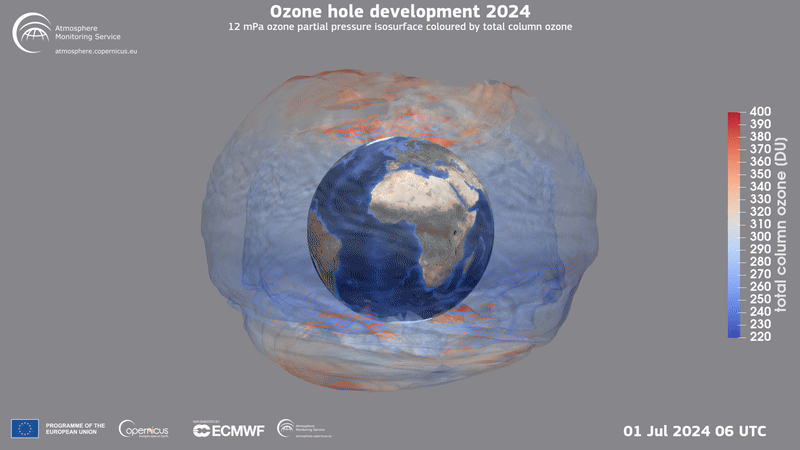 3D rendering of the ozone hole evolution in 2024