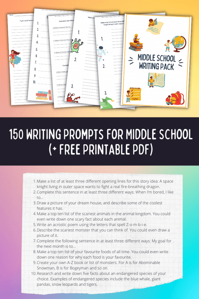 150 Writing Prompts For Middle School (+Free Printable) Imagine Forest