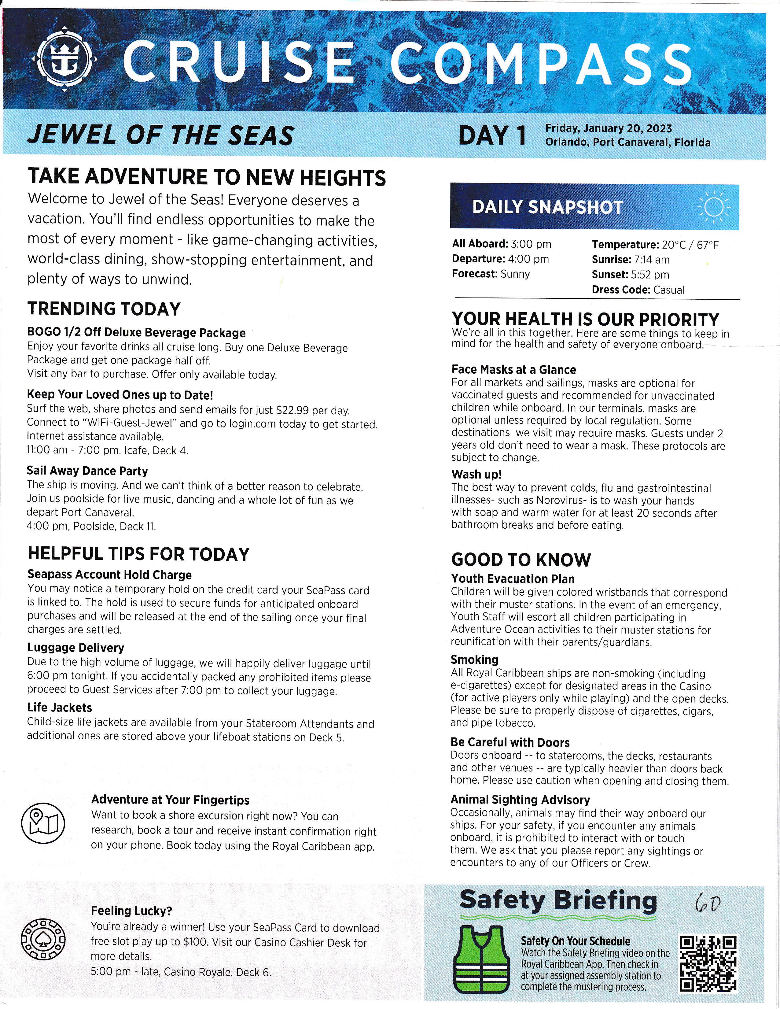 Jewel of the Seas 8night Eastern Caribbean and Perfect Day Cruise Compass January 20, 2023 by