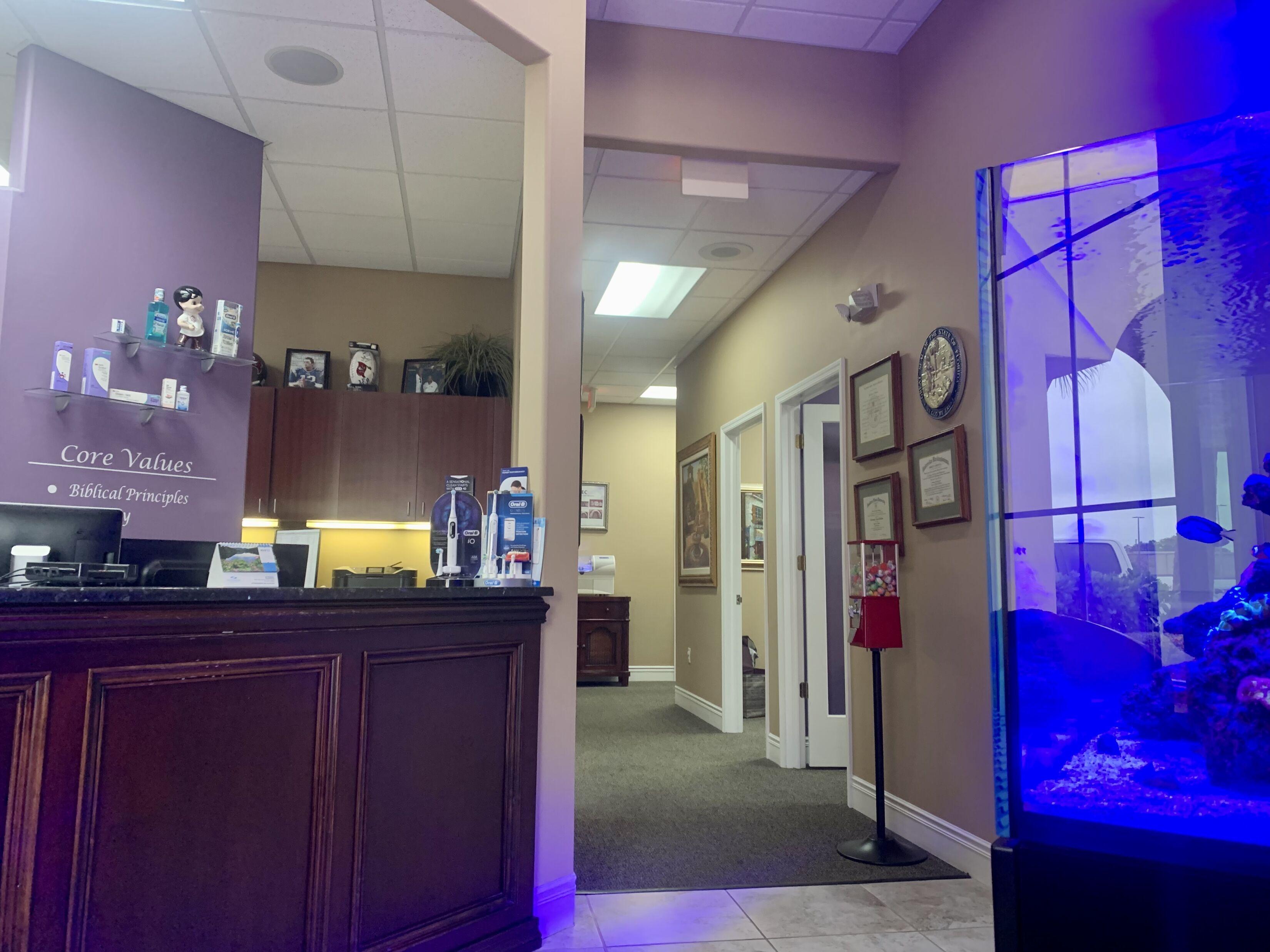 Reception area and hallway at Largo dentist Bonham Dental Arts by