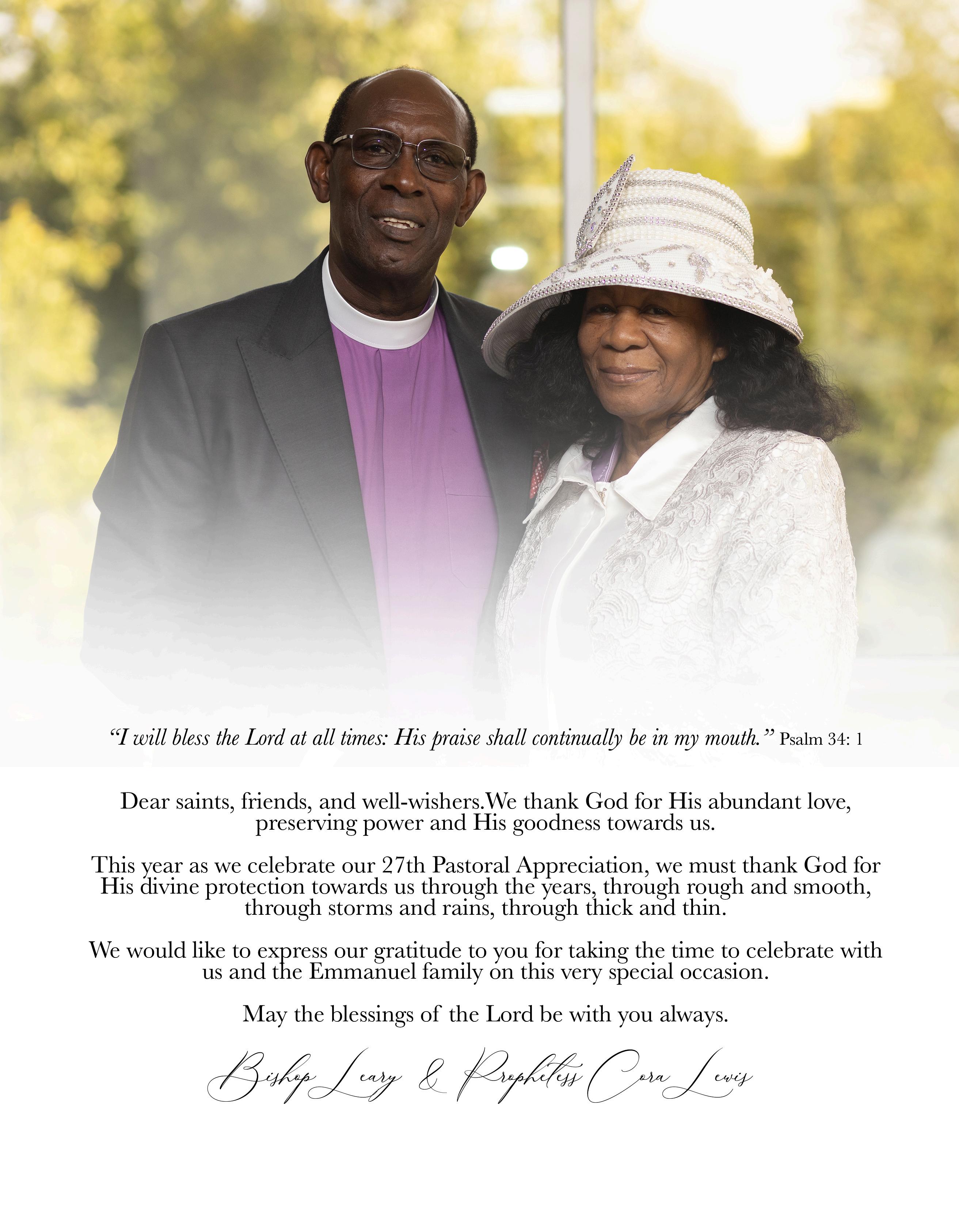 Leary & Pastor Cora Lewis 27th Pastoral Appreciation Magazine by