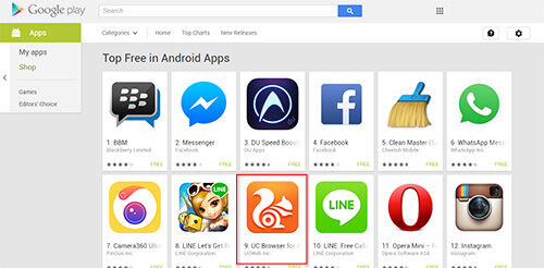 UC Browser Android Masuk Top 10 Free di Google Play Store