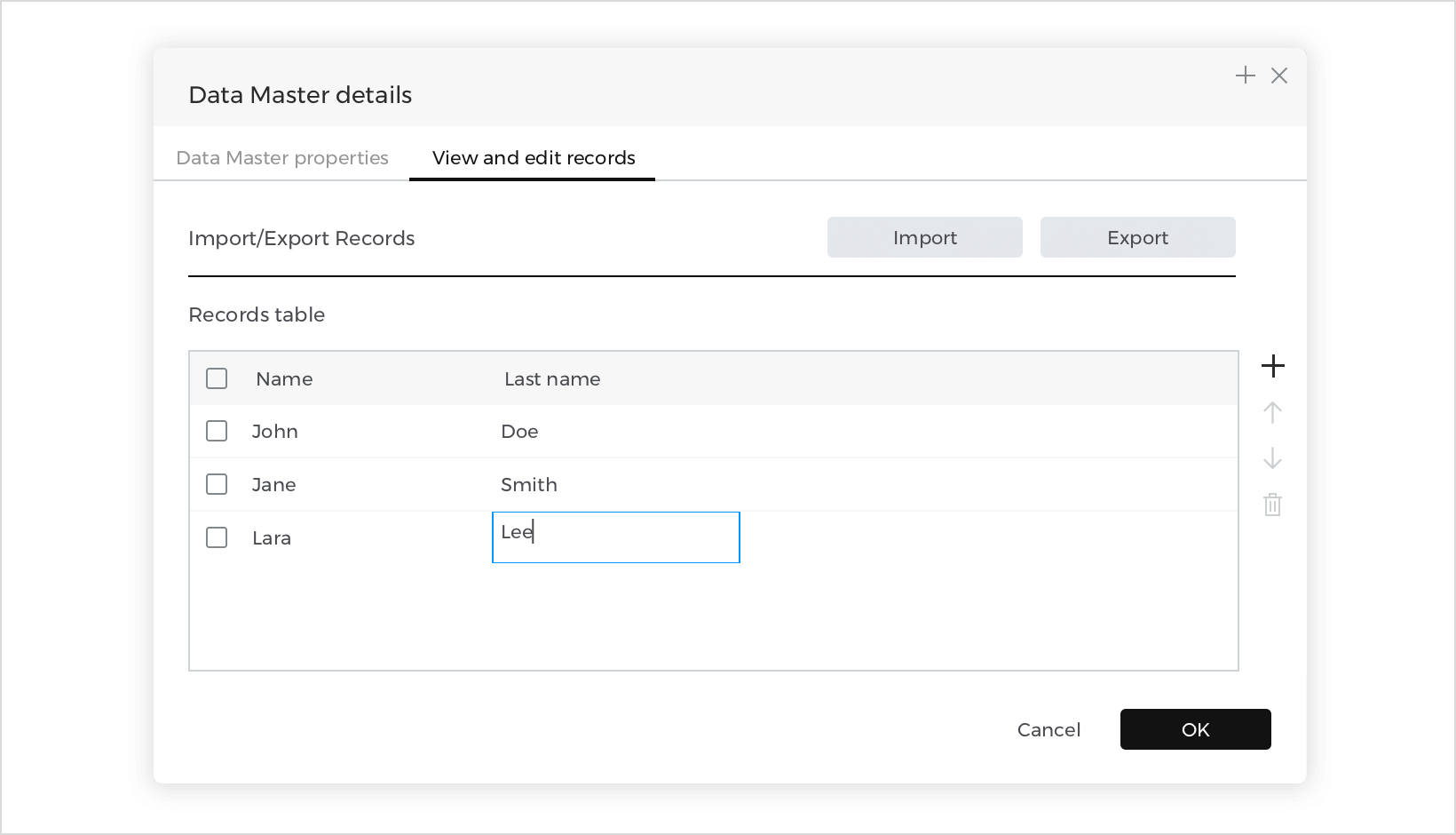 How to select rows in a data list with radio buttons