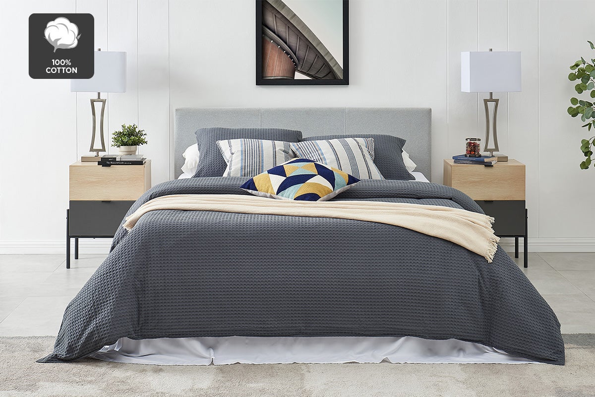 Shop Ovela Deluxe Cotton Waffle Quilt Cover Set (Double, Charcoal