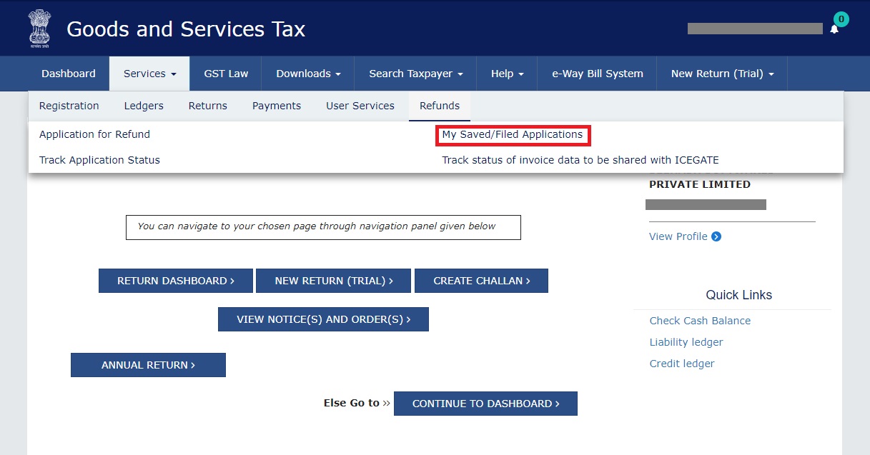 View Submitted or Saved GST Refund Application Learn by Quicko