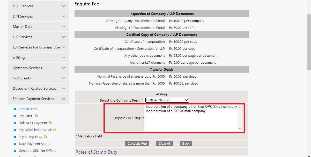 MCA Enquire Fees Learn by Quicko