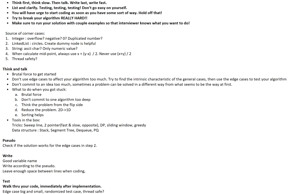 My notes for the night before interview. LeetCode Discuss