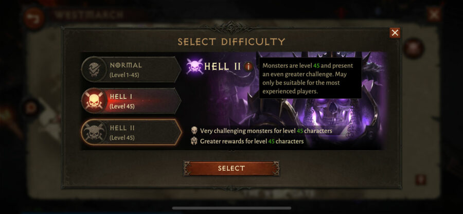 Difficulties in Diablo Immortal Maxroll.gg Normal Hell 1 Hell 2