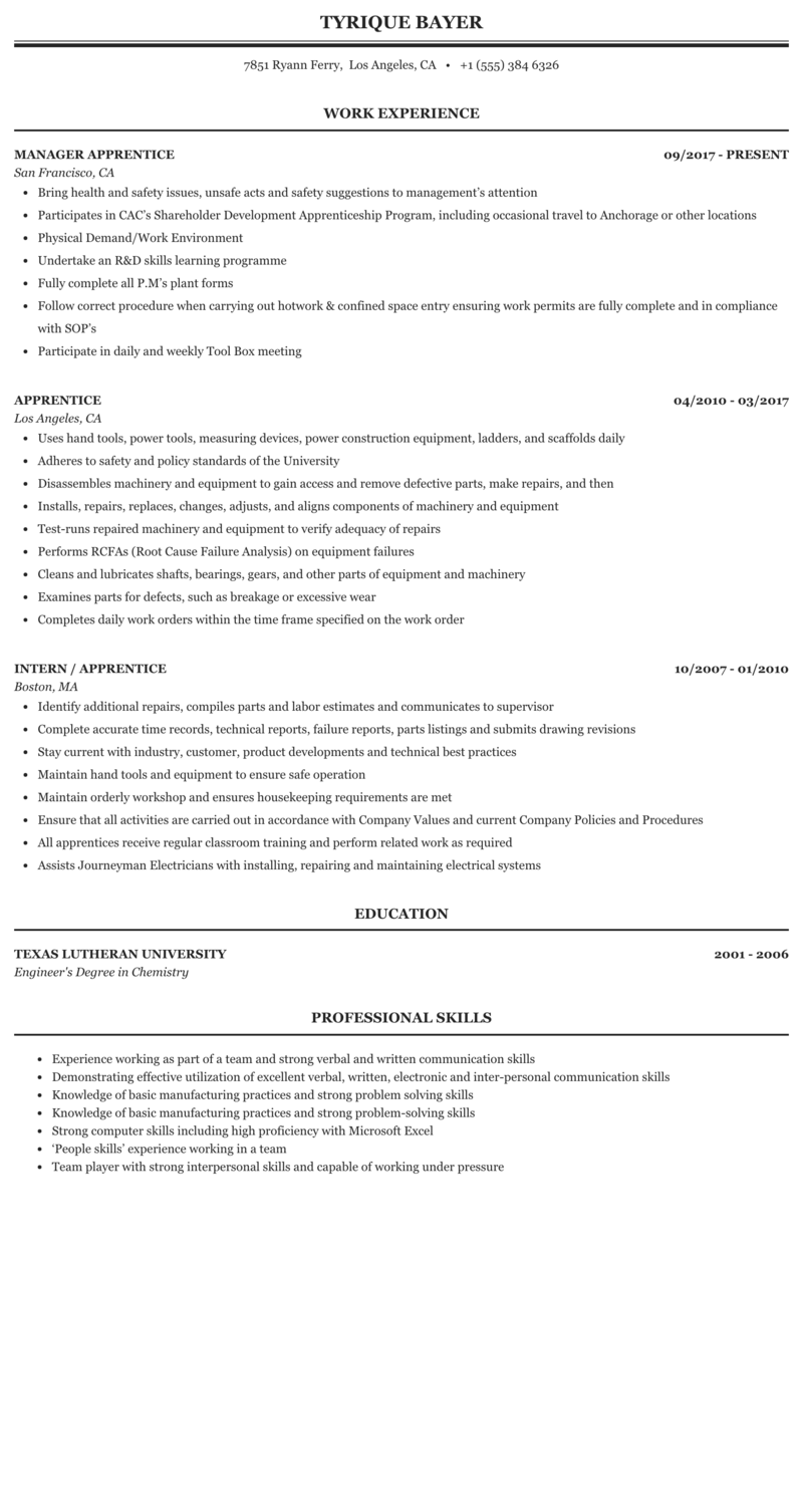 How To Write A Resume For An Apprenticeship Castlevaniaconcert