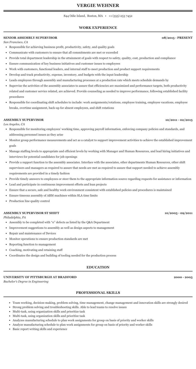 Floor Assembly Supervisor Job Description Viewfloor.co
